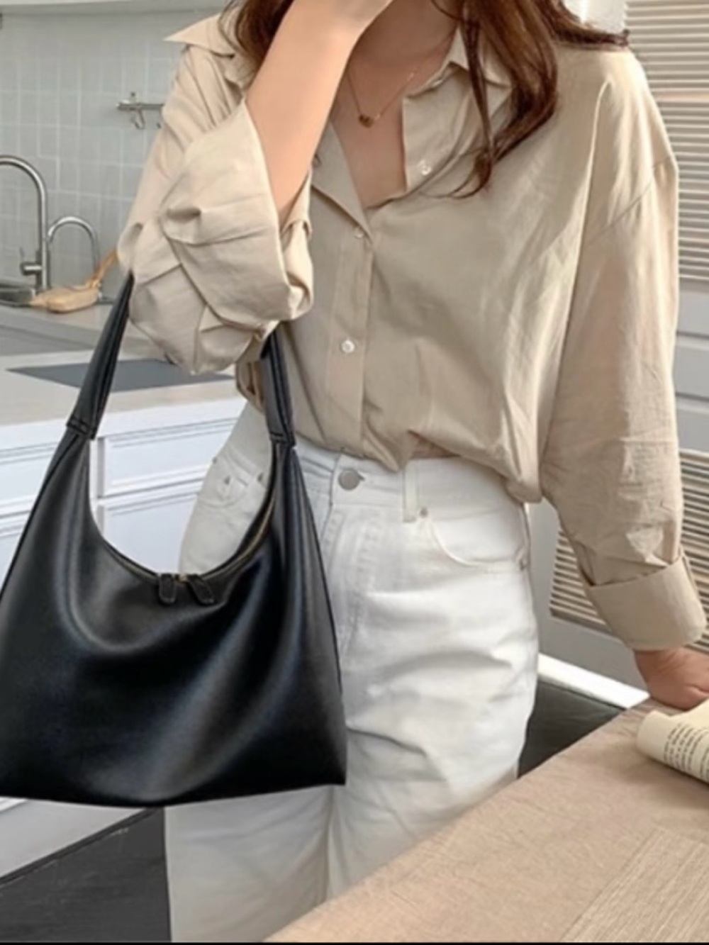 Korean Beige Oversized Shirt